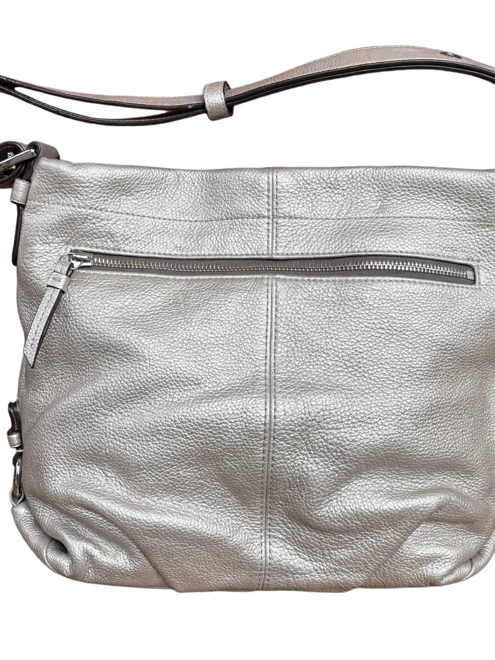 Coach Metallic Platinum Leather Hobo Crossbody Silver Duffle